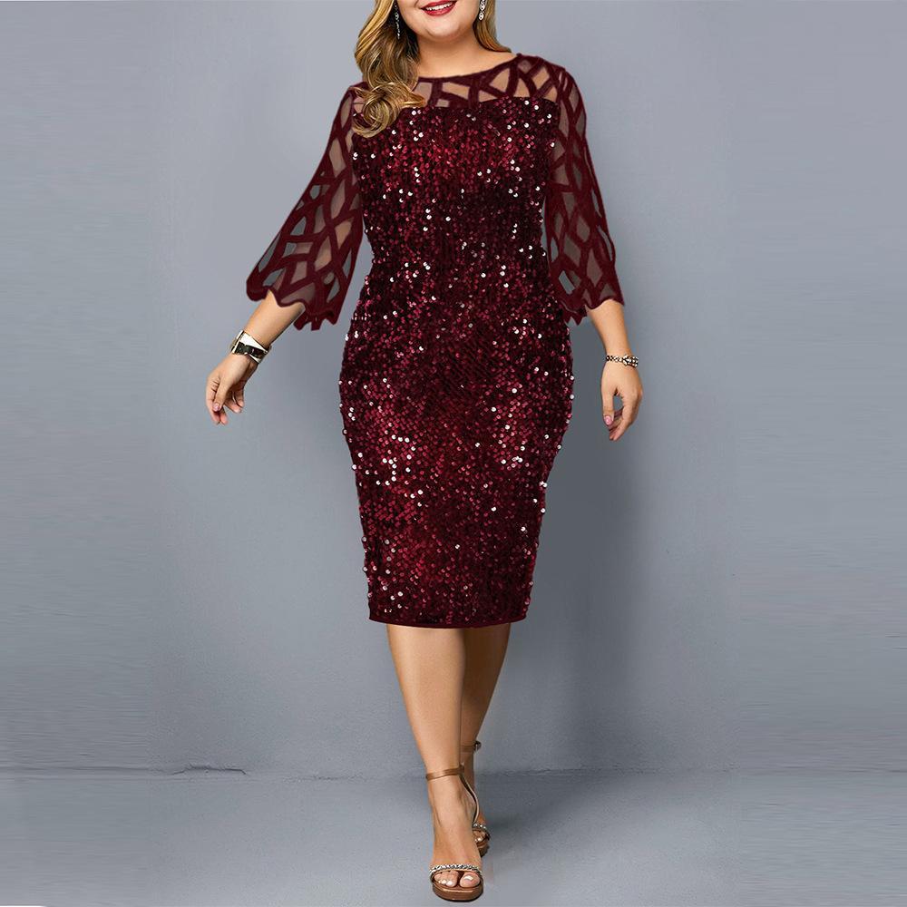 Women's Plus Size Sparkle Sequins Mesh ...